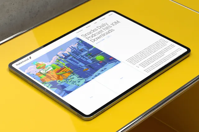 Digital Product Mockup on Yellow Background, playful, illustrated, vibrant