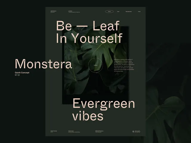 Monstera Plant Website Design Concept, dark-mode, minimal, dark