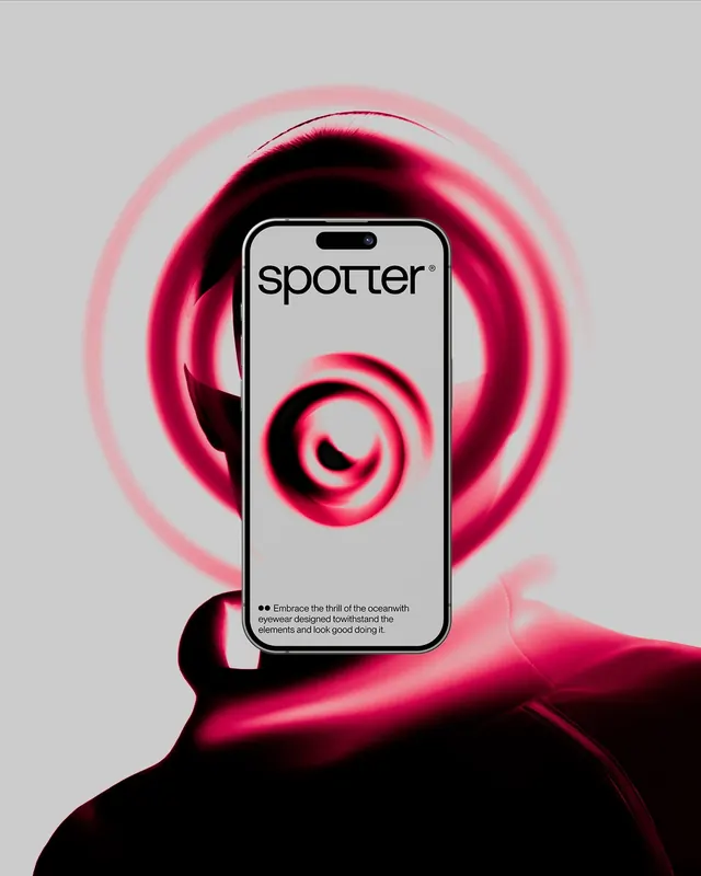 Spotter app branded product mockup with neon glow, digital-mockup, minimalist, light
