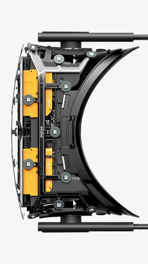 Product cross-section exploded view, technical, minimal, dark