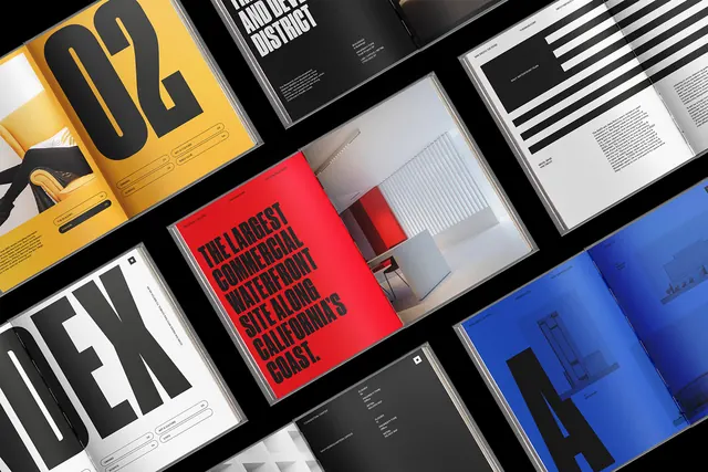 Colorful design publication collection display, editorial, geometric, vibrant