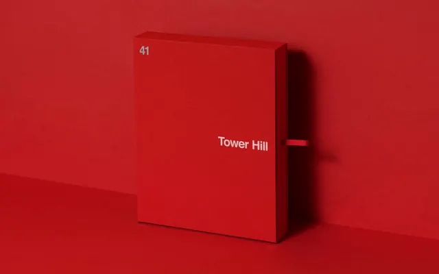 Red minimalist box book cover mockup, minimal, technical, vibrant