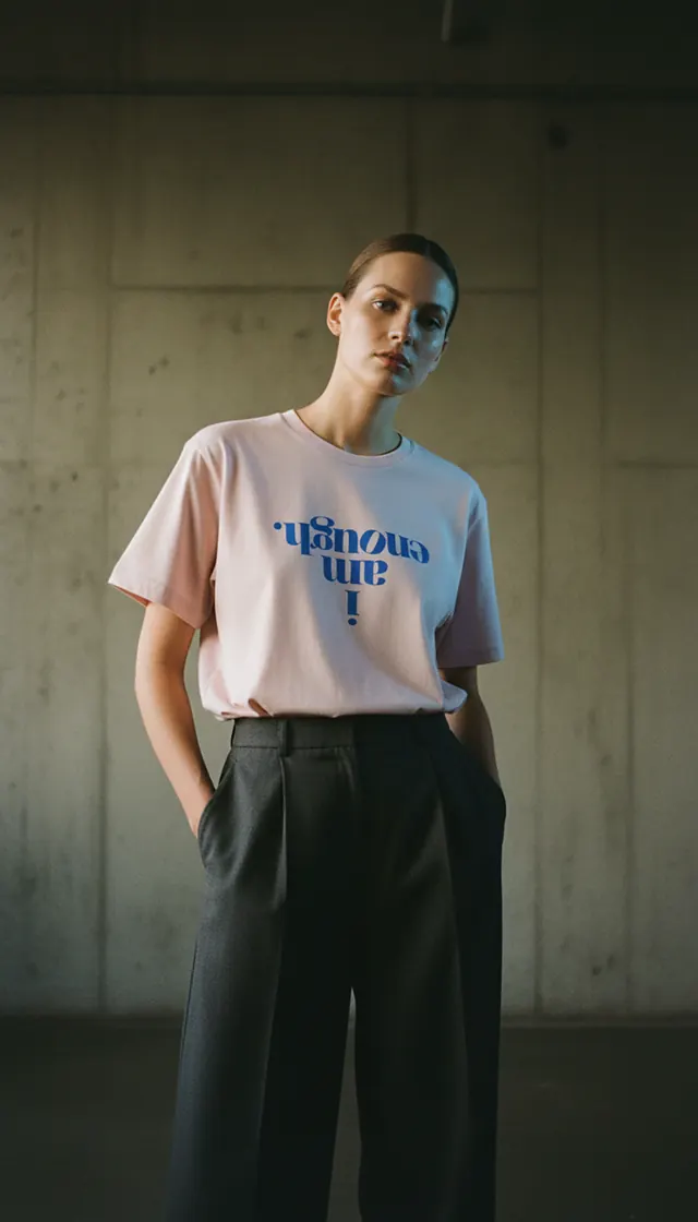 Organic T-Shirt , I AM ENOUGH Fashion Trend. YOU ARE ENOUGH + I AM ENOUGH., photographic, editorial, muted