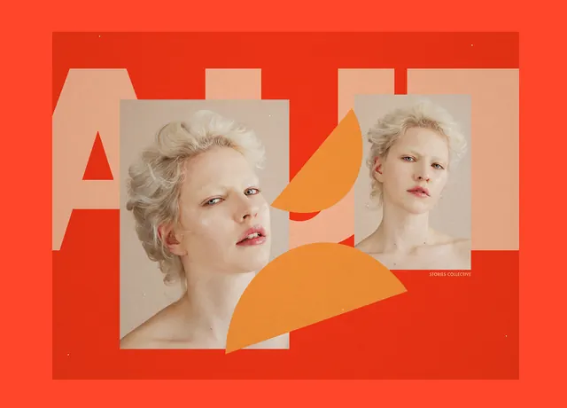 Stories Collective portfolio with vibrant overlays, editorial, geometric, vibrant