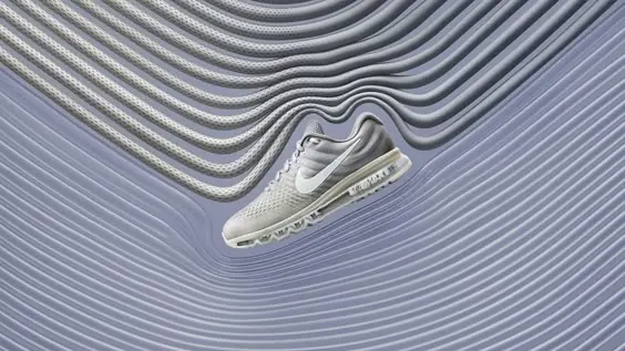 Sneaker product shot with undulating wave background, 3d-render, abstract, cool