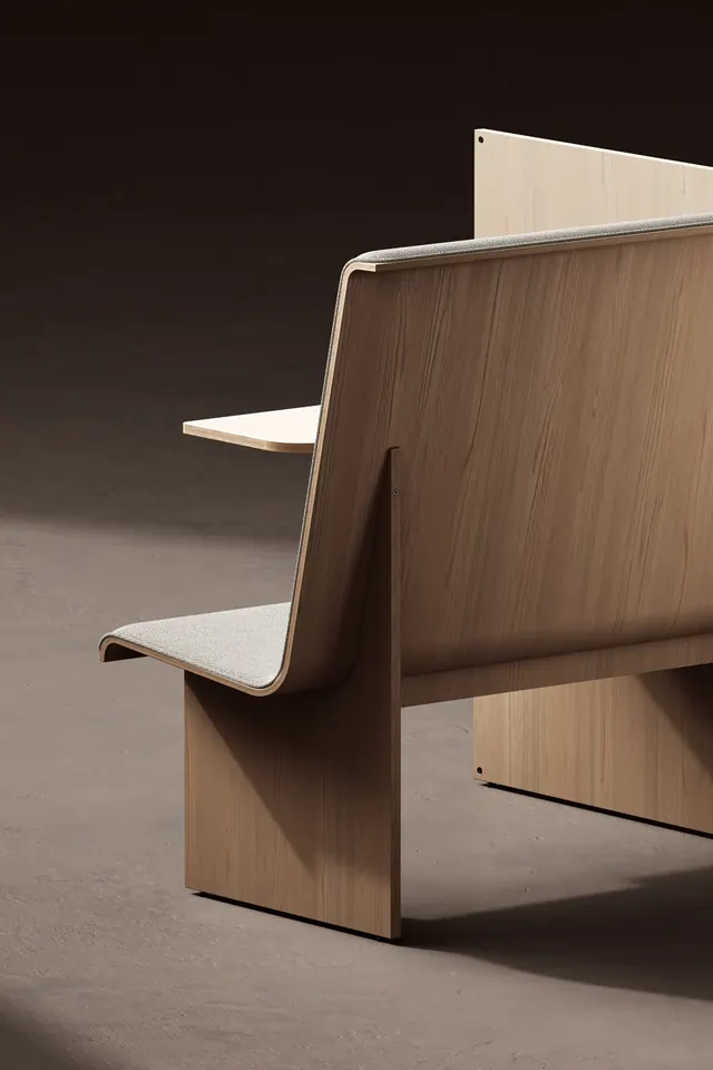 Minimalist wooden office chair product photography, minimal, modern, warm