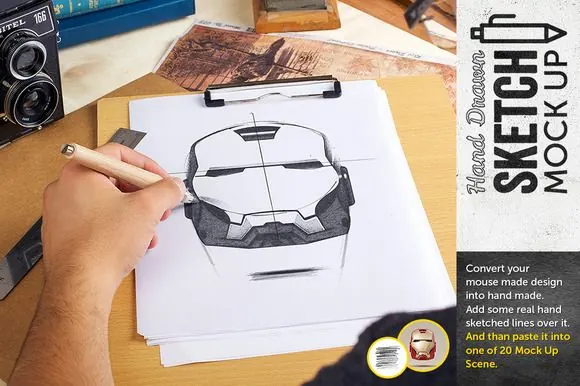Hand Drawn Sketch Mock Up Pack, photographic, editorial, light