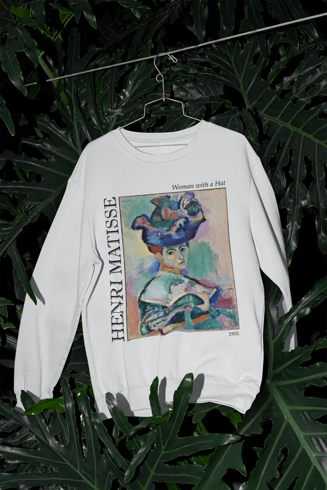 Henri Matisse Pullover Sweatshirt / Woman with a Hat / Matisse / Aesthetic Art Pullover Sweatshirt, editorial, photographic, dark