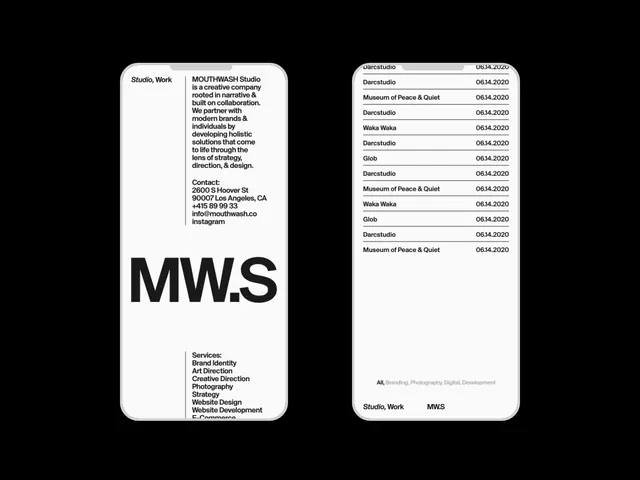 Mouthwash studio website on iPhone mockups, minimal, corporate-clean, light