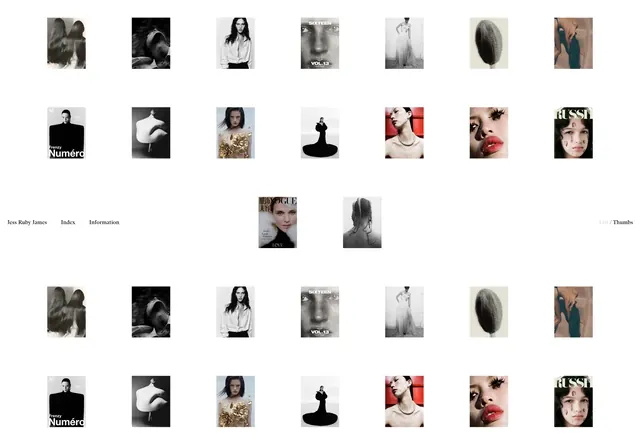 Portfolio grid of photographic and portrait work, photographic, minimalist, dark