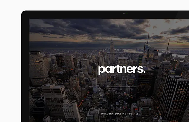 Partners. laptop mockup hero, minimal, dark-mode, dark
