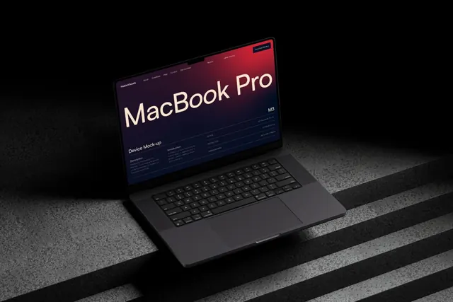 MacBook Pro Mockup, photographic, luxury, dark