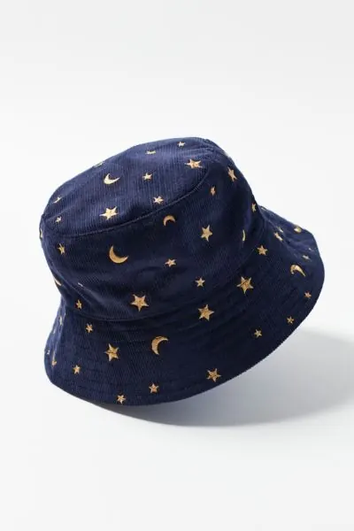 Embroidered Corduroy Bucket Hat, photographic, minimal, dark
