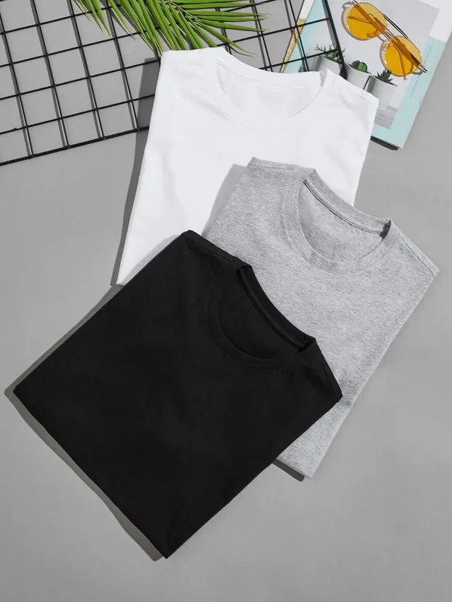 3pcs Round Neck Tee - $26, minimal, photographic, light