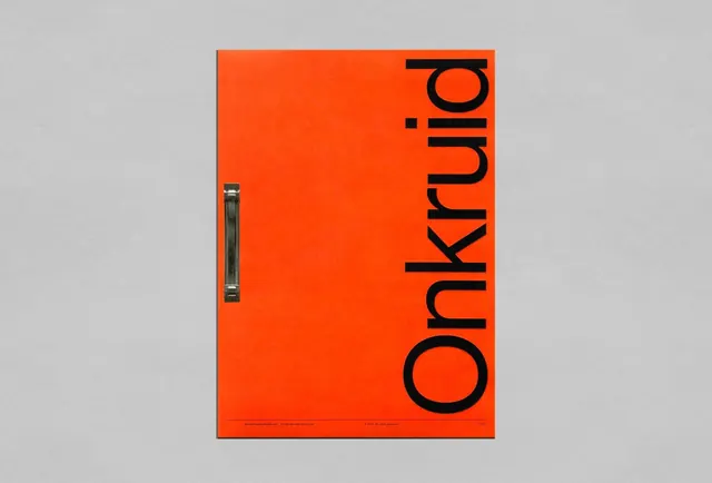 Onkruid orange folder cover, swiss, minimal, vibrant