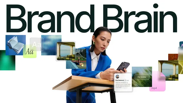 Brand Brain promotional UI composite, minimal, corporate-clean, light