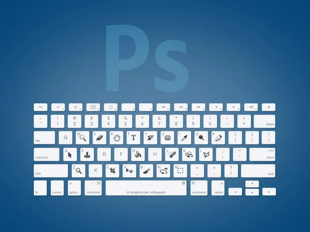 Photoshop custom keyboard mockup, minimal, technical, light