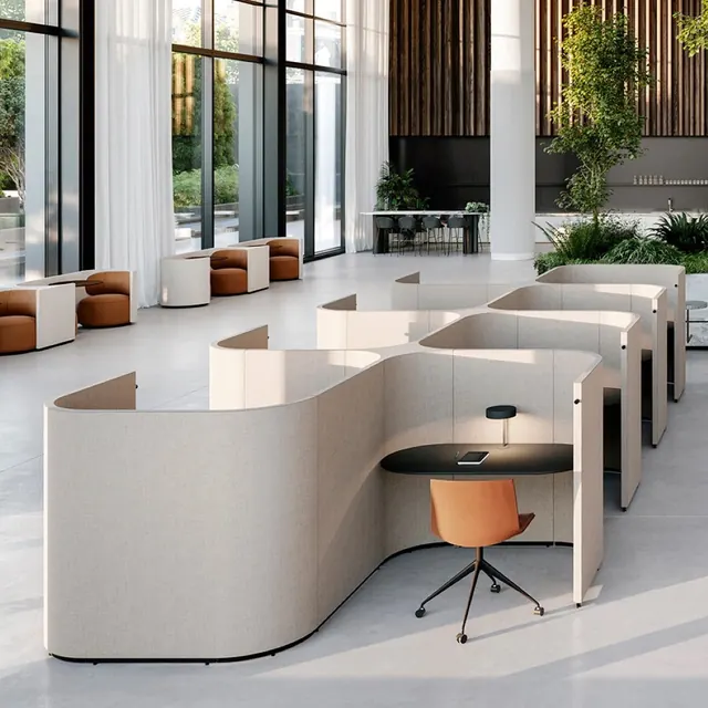 Modern Office Reception and Workspace, minimal, corporate-clean, light