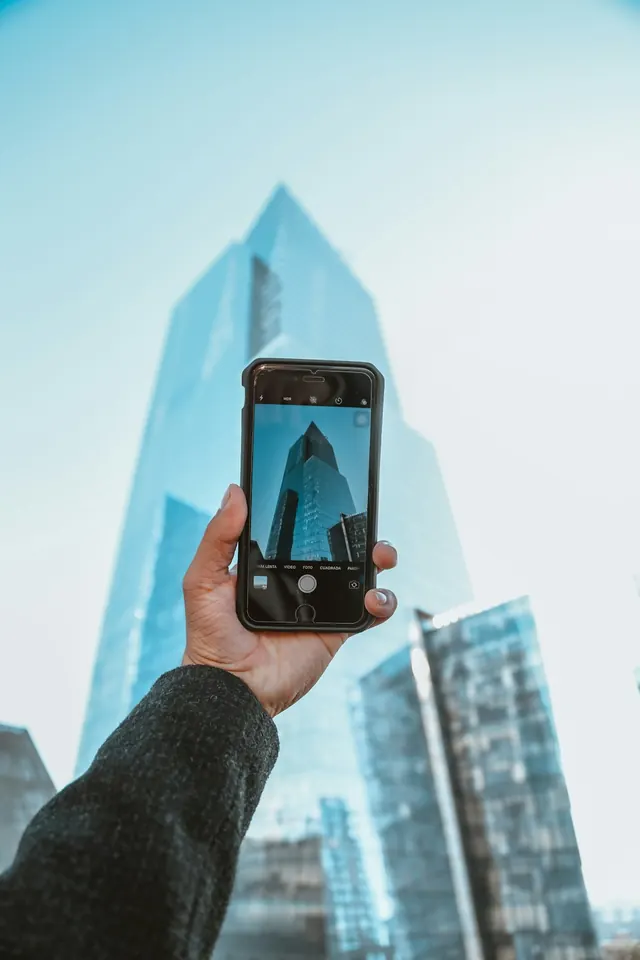 Smartphone Mockup with Skyscraper Background