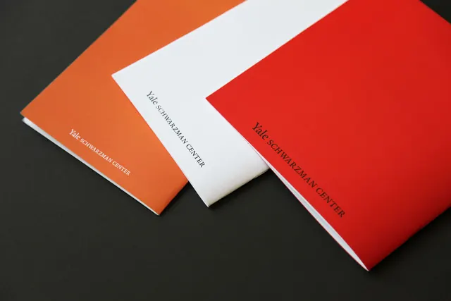 Yale Schwarzman Center stationery mockups, minimal, corporate-clean, vibrant