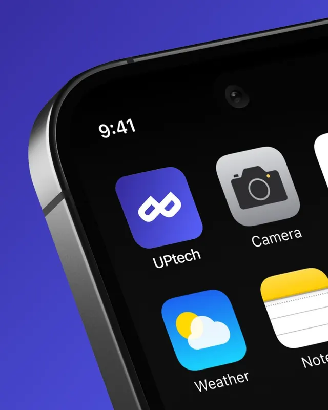 App Icon Design for UPtech, minimal, dark-mode, dark