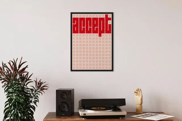 Accept grid poster in living room, minimal, swiss, warm