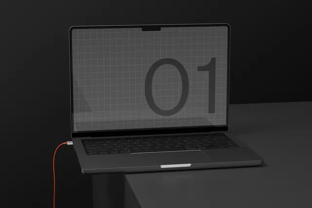 Laptop Display with Grid and Number, dark-mode, technical, dark