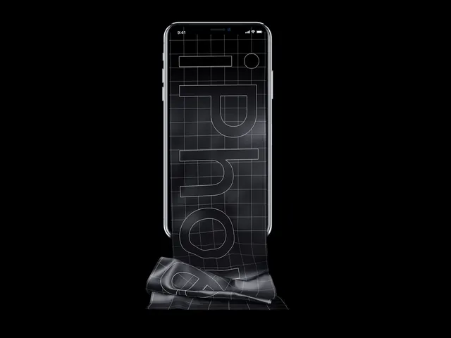 Scrolling grid sheet iPhone mockup, minimal, 3d-render, monochrome