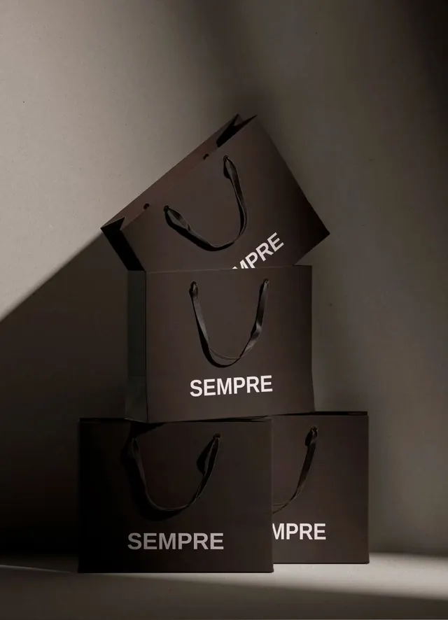 Paper bag design, minimal, editorial, dark
