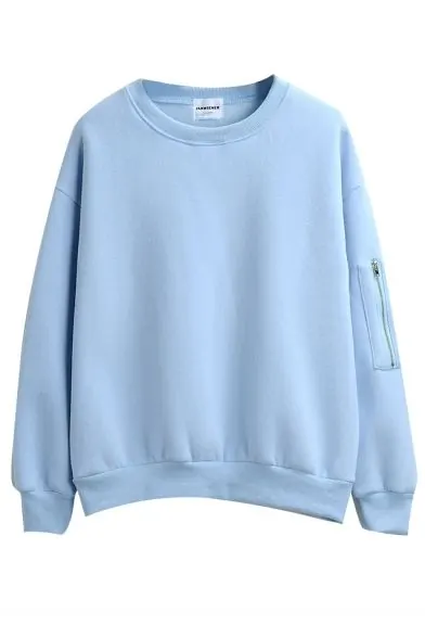 Round Neck Long Sleeve Zipper Detail Plain Sweatshirt, minimal, photographic, light
