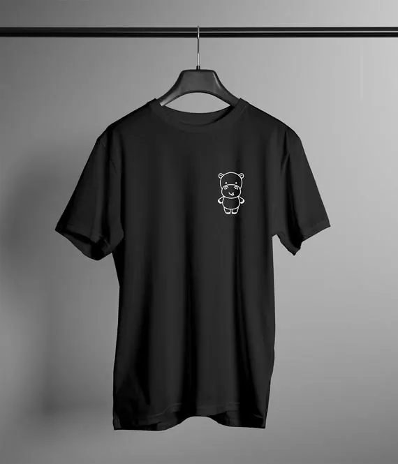 Cute Hippo Pocket T-shirt - Funny chest shirt for hippopotamus lover, minimal, photographic, dark