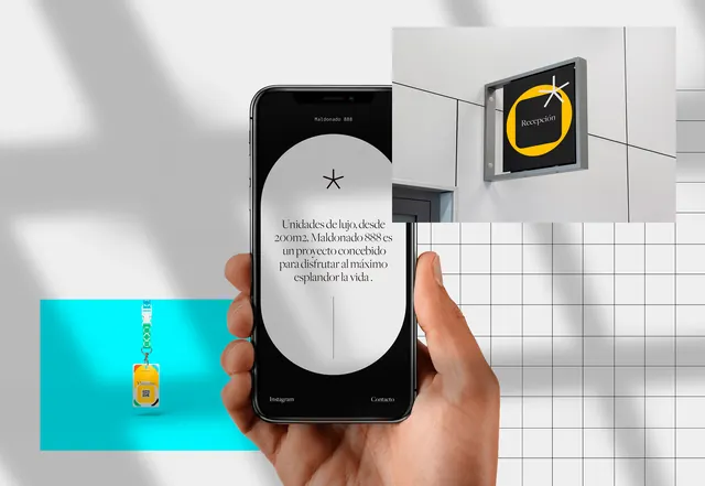 Maldonado 888 - Product showcase mockup with phone and signage, photographic, minimalist, cool