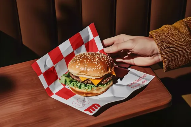 Burger Restaurant Packaging Mockup for Branding Design | High Resolution PSD File, photographic, editorial, warm