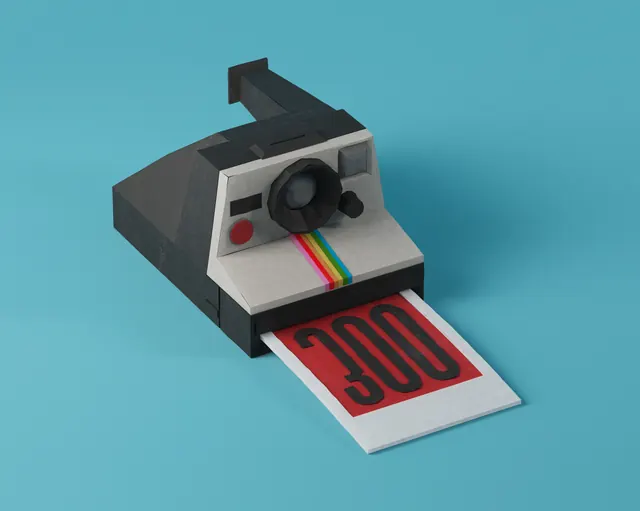 Paper craft Polaroid camera model, illustrated, 3d-render, light