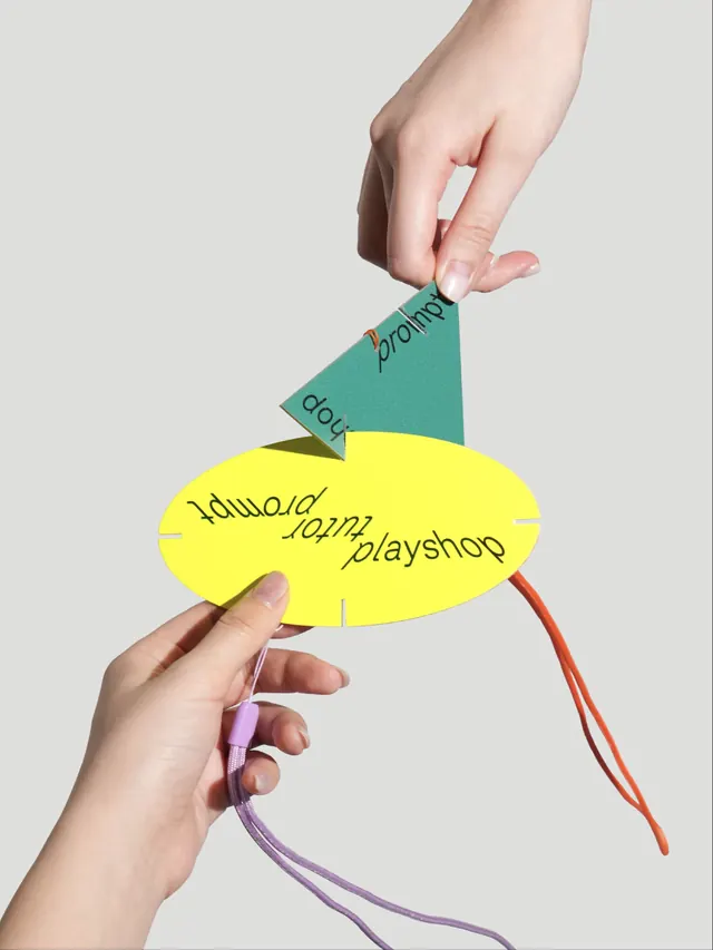 Interactive playshop prompt cards in geometric shapes (slide 1), playful, geometric, vibrant