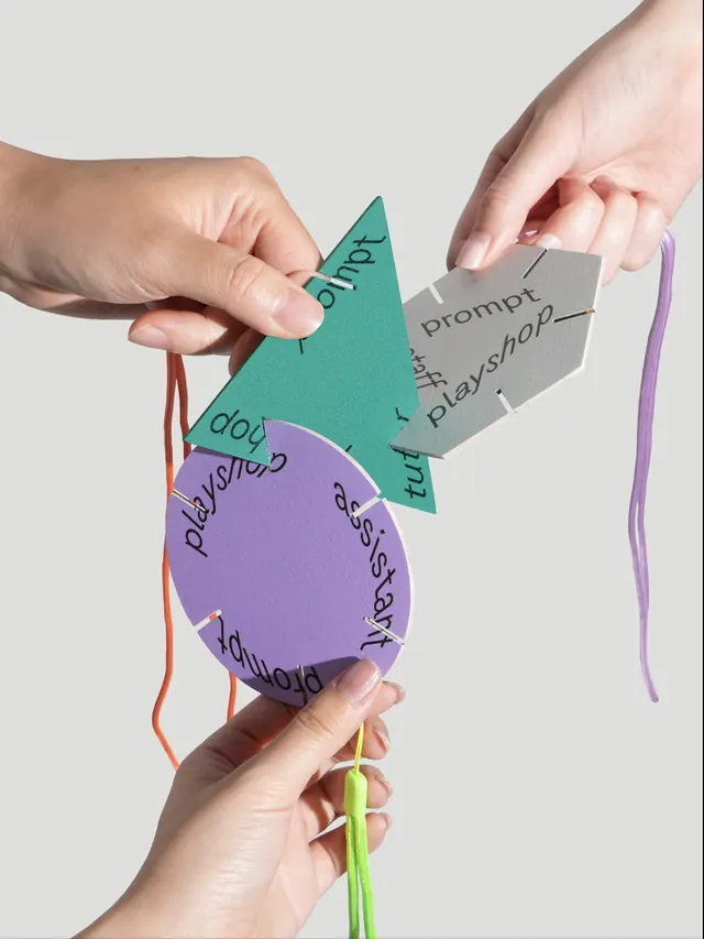 Interactive playshop prompt cards in geometric shapes (slide 2)