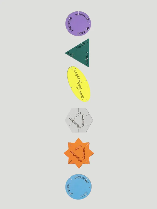 Interactive playshop prompt cards in geometric shapes (slide 7)