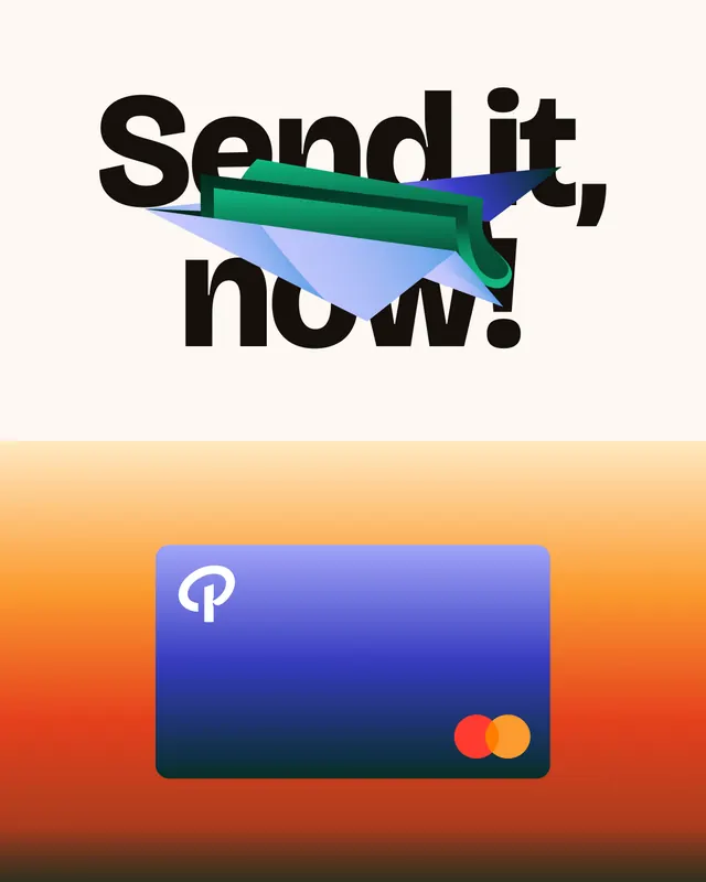Poulp fintech app identity and design system (slide 3), gradient-heavy, 3d-render, vibrant