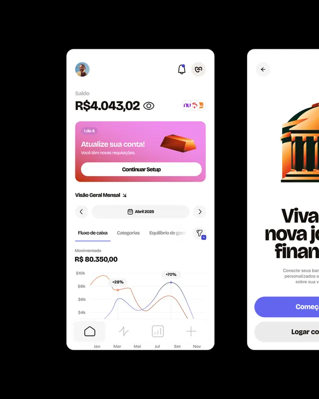 Poulp fintech app identity and design system (slide 9), gradient-heavy, 3d-render, vibrant