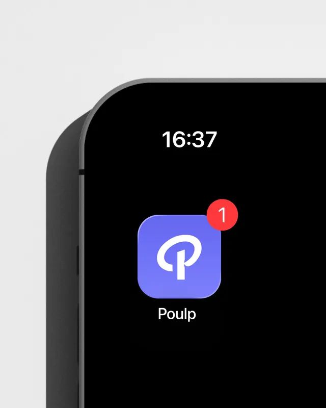 Poulp fintech app identity and design system (slide 12), gradient-heavy, 3d-render, vibrant