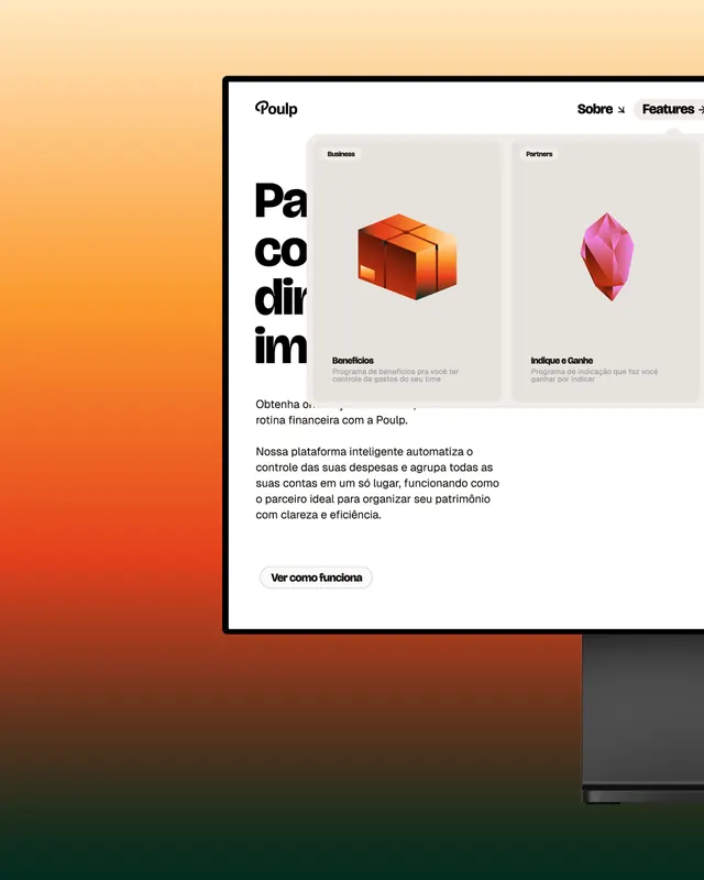 Poulp fintech app identity and design system (slide 13), gradient-heavy, 3d-render, vibrant