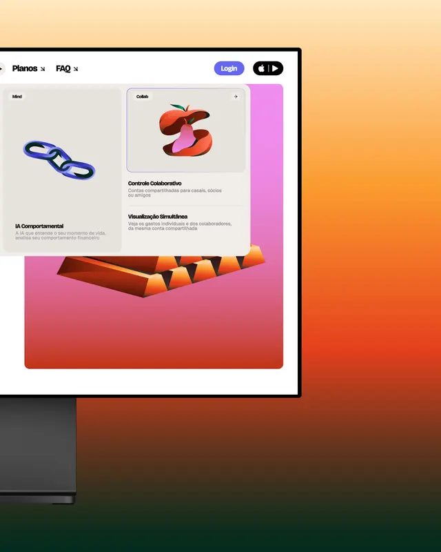 Poulp fintech app identity and design system (slide 14), gradient-heavy, 3d-render, vibrant