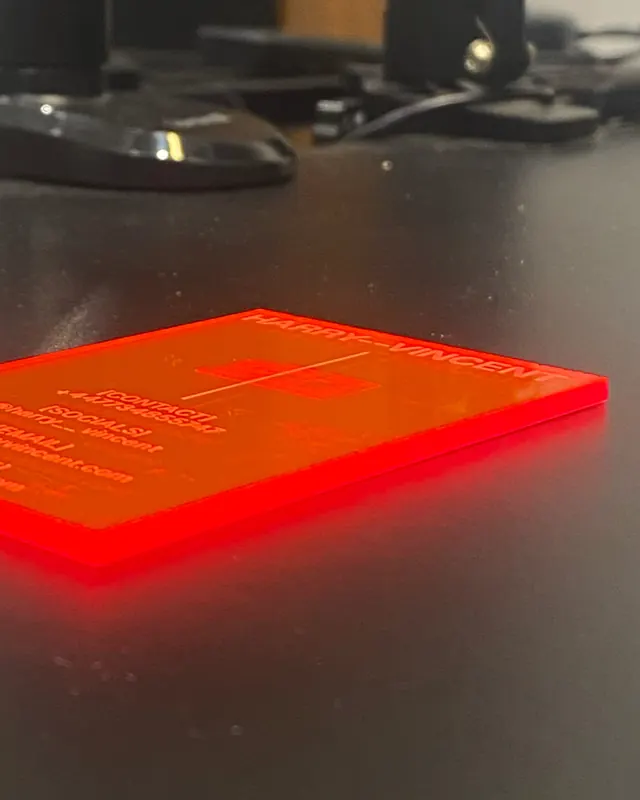 NFC-embedded translucent red contact card system (slide 5)
