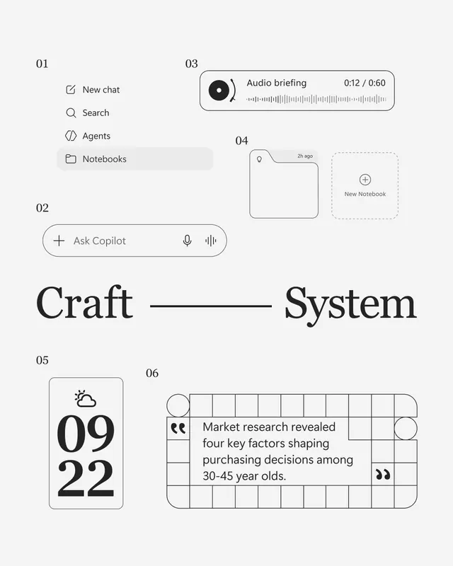Microsoft Copilot design case study (slide 4), minimal, corporate-clean, light