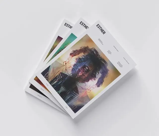 Esther magazine mockup set with gradient swatches, minimal, gradient-heavy, gradient
