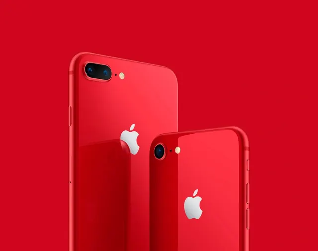 iPhone 7/8 Plus red product mockup, photographic, minimal, vibrant