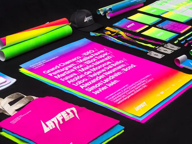 Neon gradient brand identity mockup, gradient-heavy, neon, neon