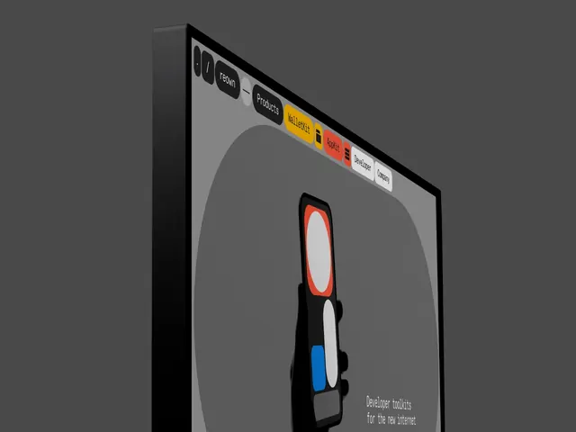 3D device mockup with navigation tabs, 3d-render, minimal, dark