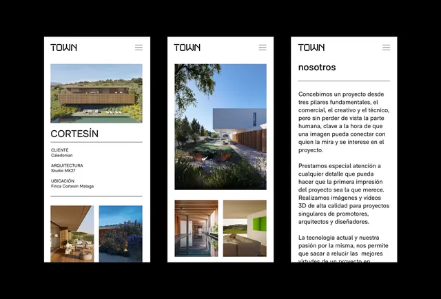 Town project branding mockup, editorial, corporate-clean, dark