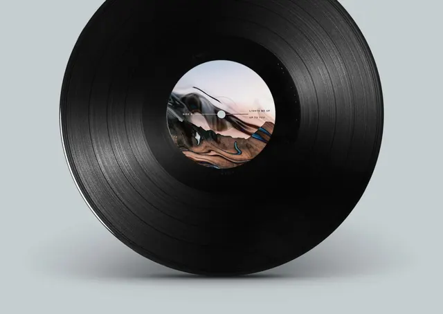 Black Vinyl Record with Abstract Label, minimal, dark